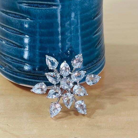 Vintage Sterling Silver Snowflake Starburst Brooch Pendant Crystal 925 - Picture 3 of 11